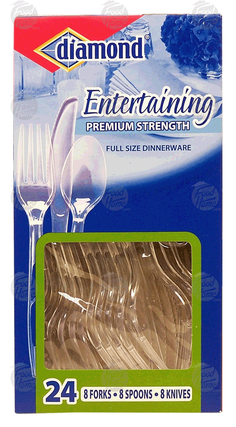 Diamond&nbsp;&nbsp;8 dinner size place settings, clear plastic spoons, forks, & knives, dishwasher safe Full-Size Picture